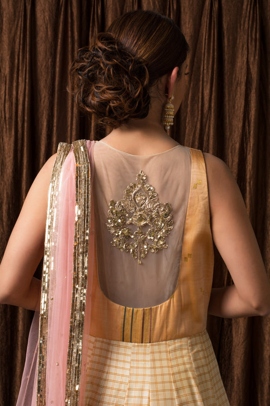 Pale Cream Kanjivaram Kalidar Set