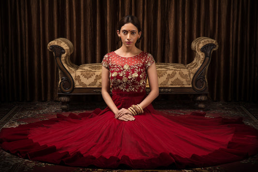 TULE CRIMSON RED KALIDAR KURTA SET