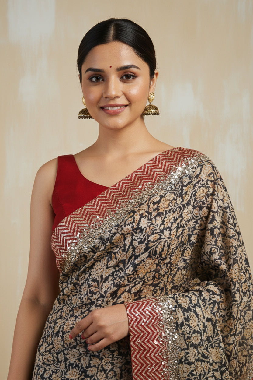 Hand Printed Mul Kalamkari Saree