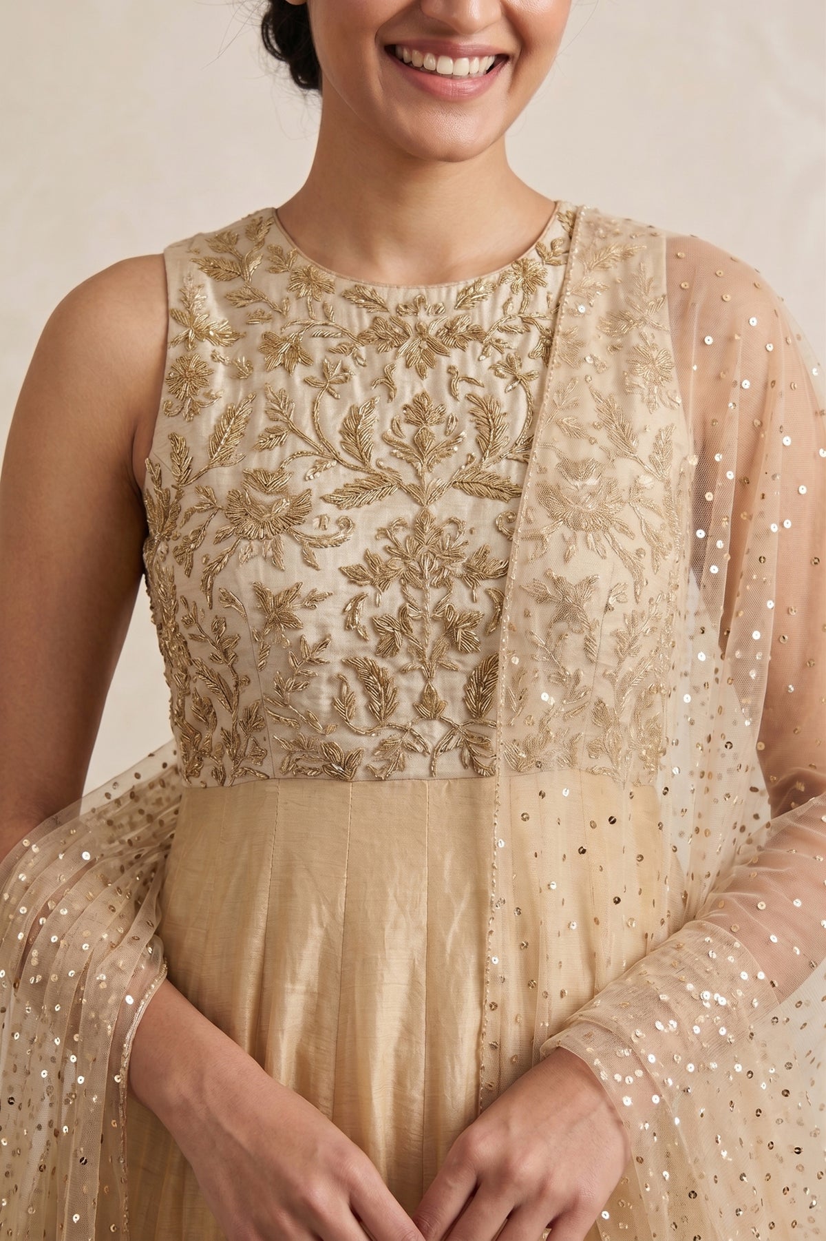 BEIGE & GOLD KALIDAR KURTA SET