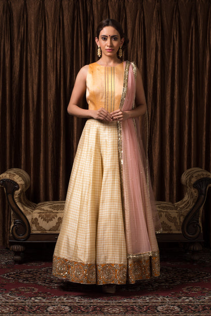 Pale Cream Kanjivaram Kalidar Set