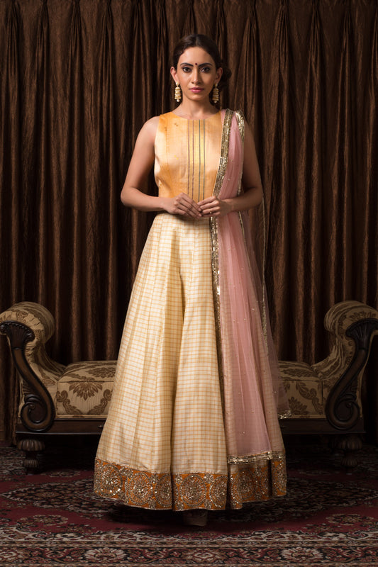 Pale Cream Kanjivaram Kalidar Set