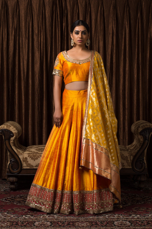 Turmeric Yellow Pure Silk Lehenga Set