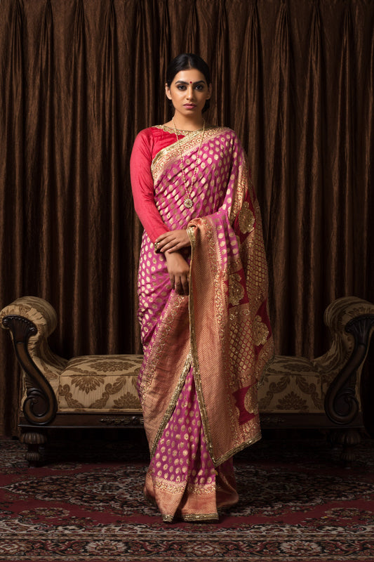 Pink Ombre Banaras Sari