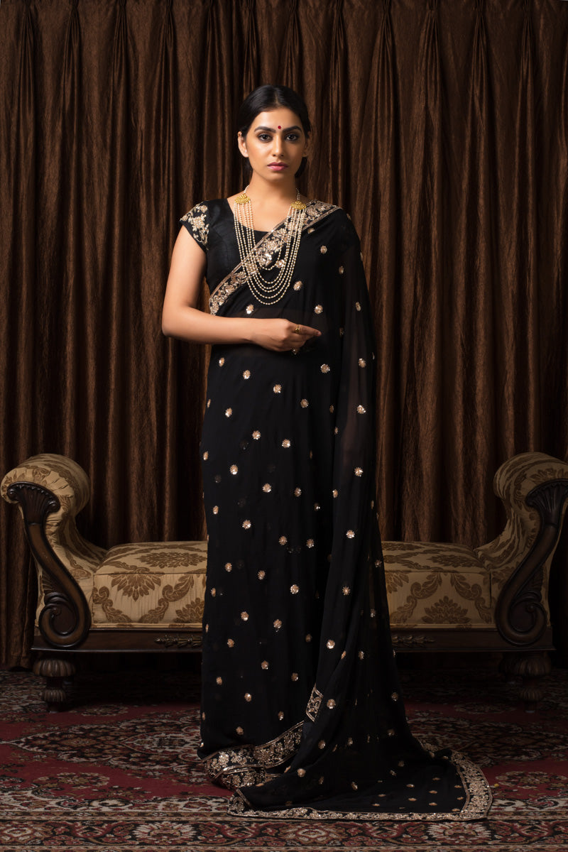Black Georgette Embellished Sari