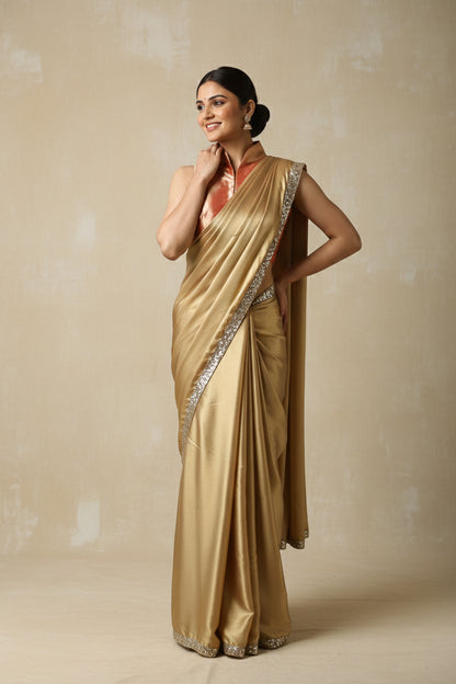 Champagne Gold Chiffon Sparkle Sari