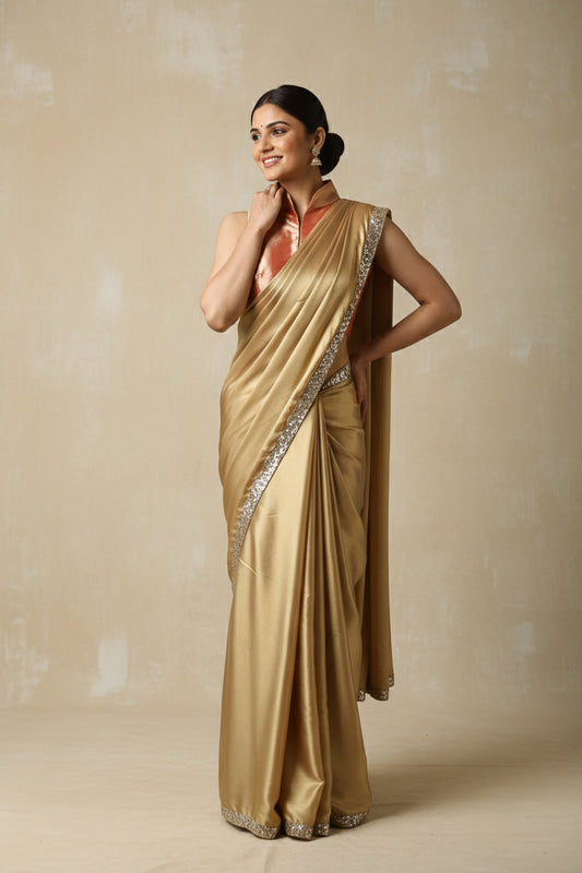Champagne Gold Chiffon Sparkle Sari