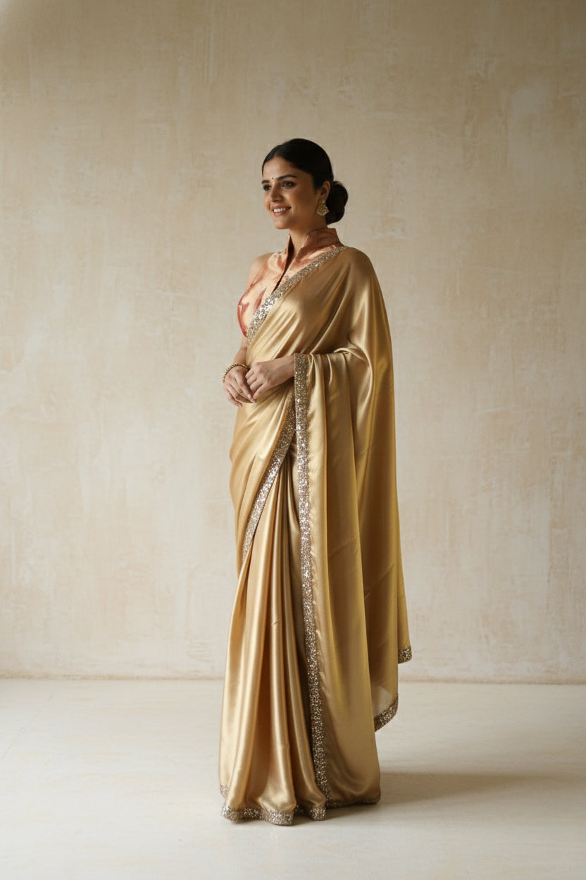 Champagne Gold Chiffon Sparkle Sari