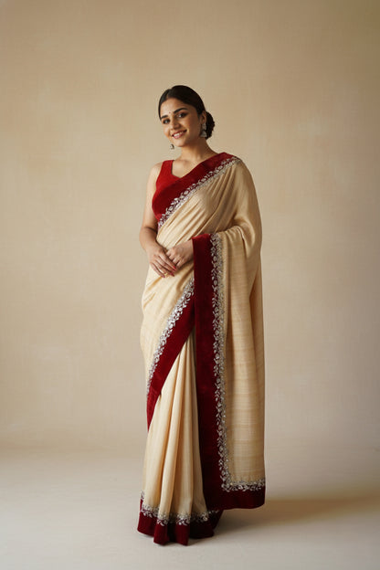 Butter Beige Soft Slub Rawsilk Sari
