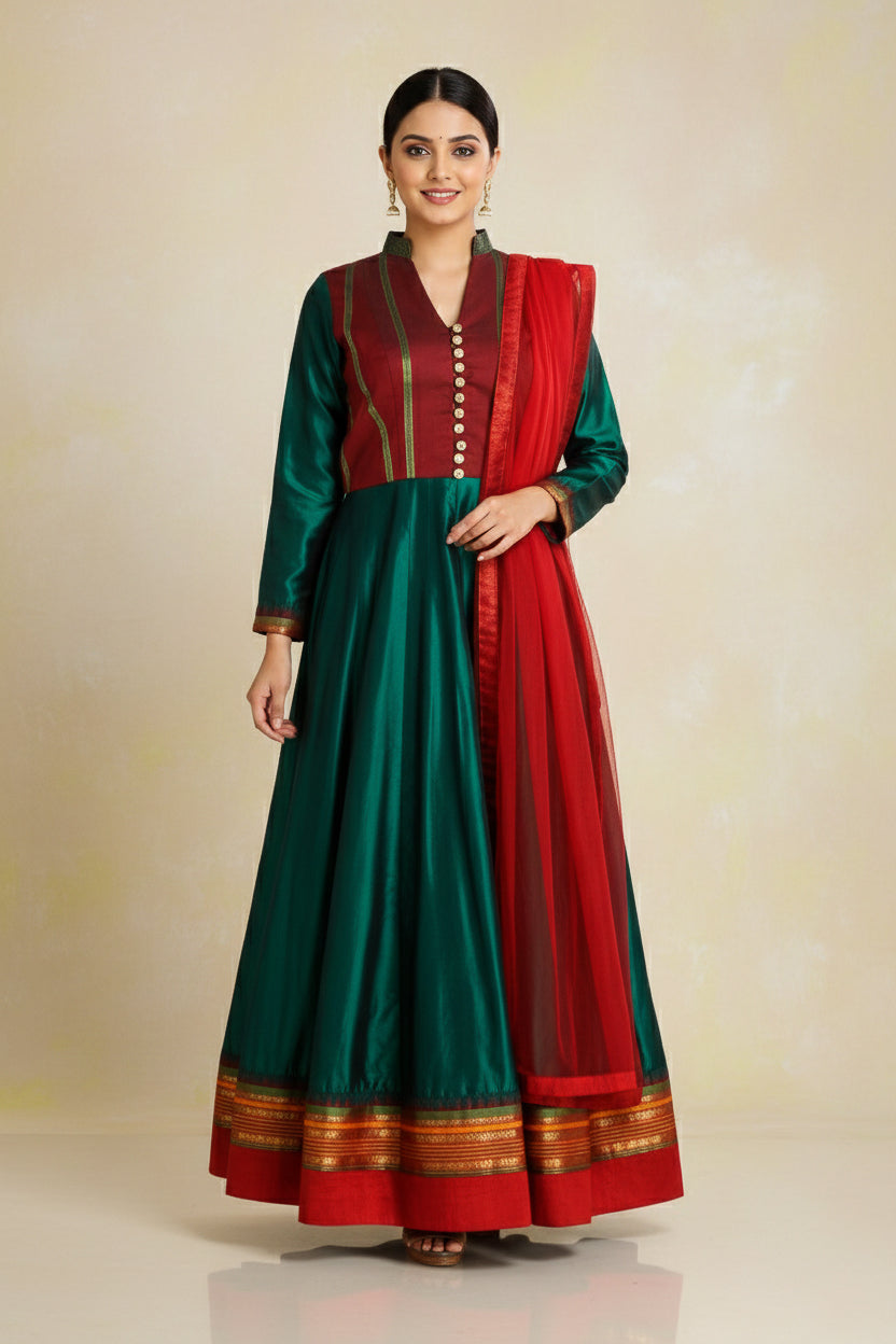 EMERALD GREEN KANCHI SILK KURTA SET