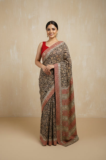 Hand Printed Mul Kalamkari Saree