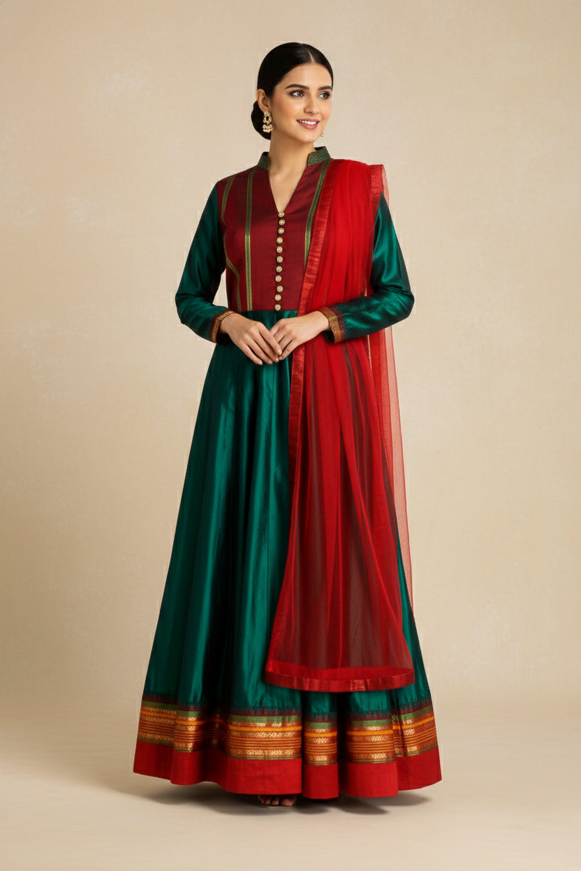 EMERALD GREEN KANCHI SILK KURTA SET