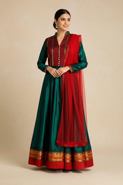 EMERALD GREEN KANCHI SILK KURTA SET