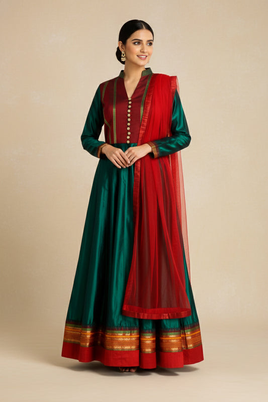 EMERALD GREEN KANCHI SILK KURTA SET