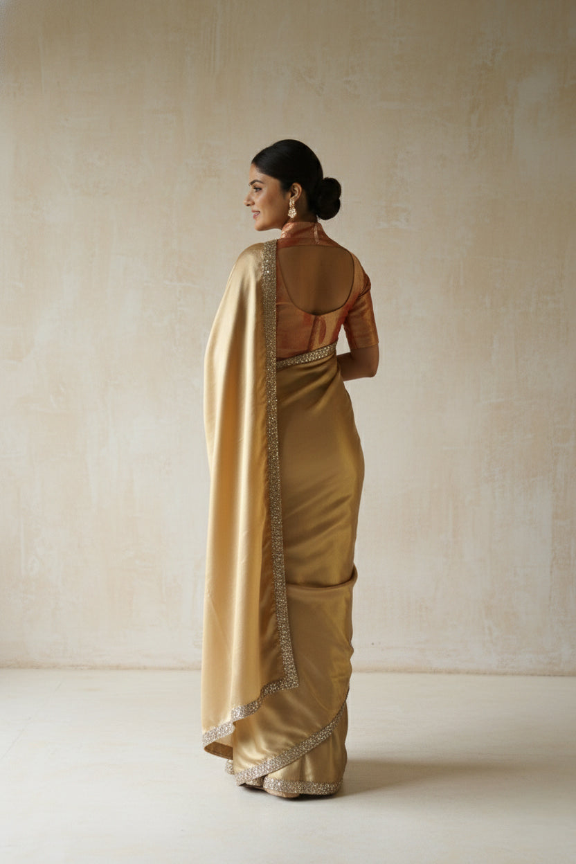 Champagne Gold Chiffon Sparkle Sari