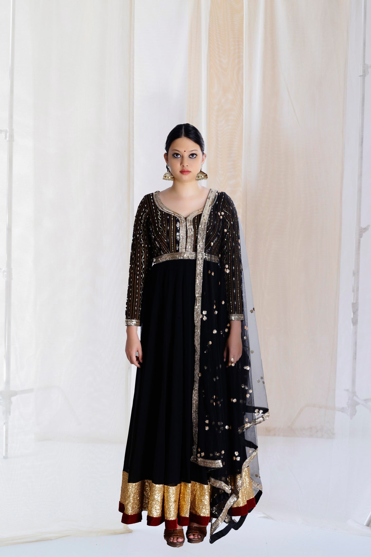 BLACK IKAT STARRY KALIDAR KURTA SET