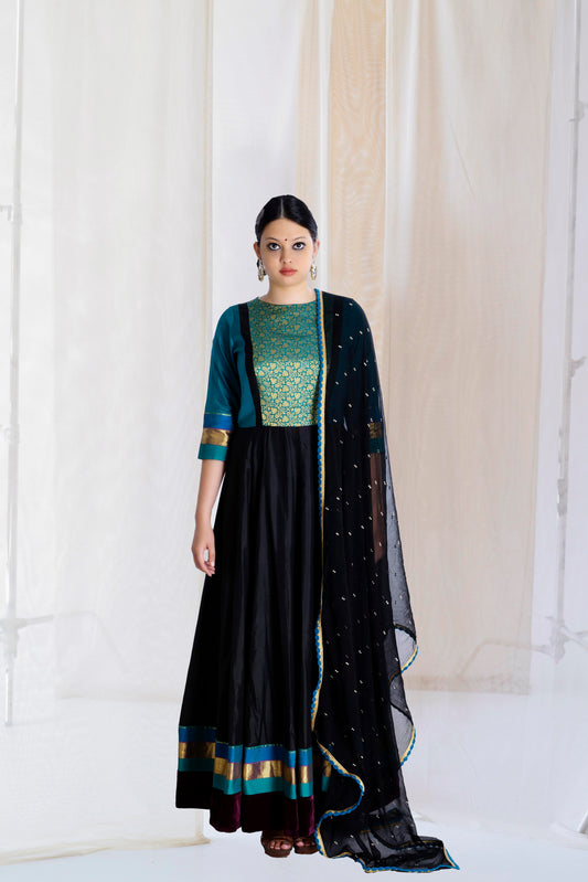 BLACK KANCHI SILK KURTA SET