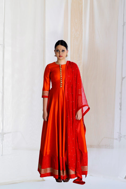 SUNSET ORANGE SILK KALIDAR SET