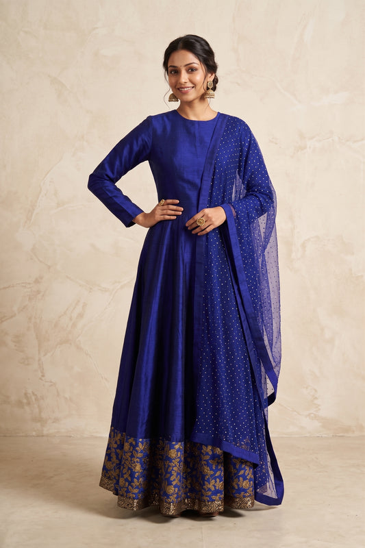 ROYAL BLUE SILK KALIDAR SET