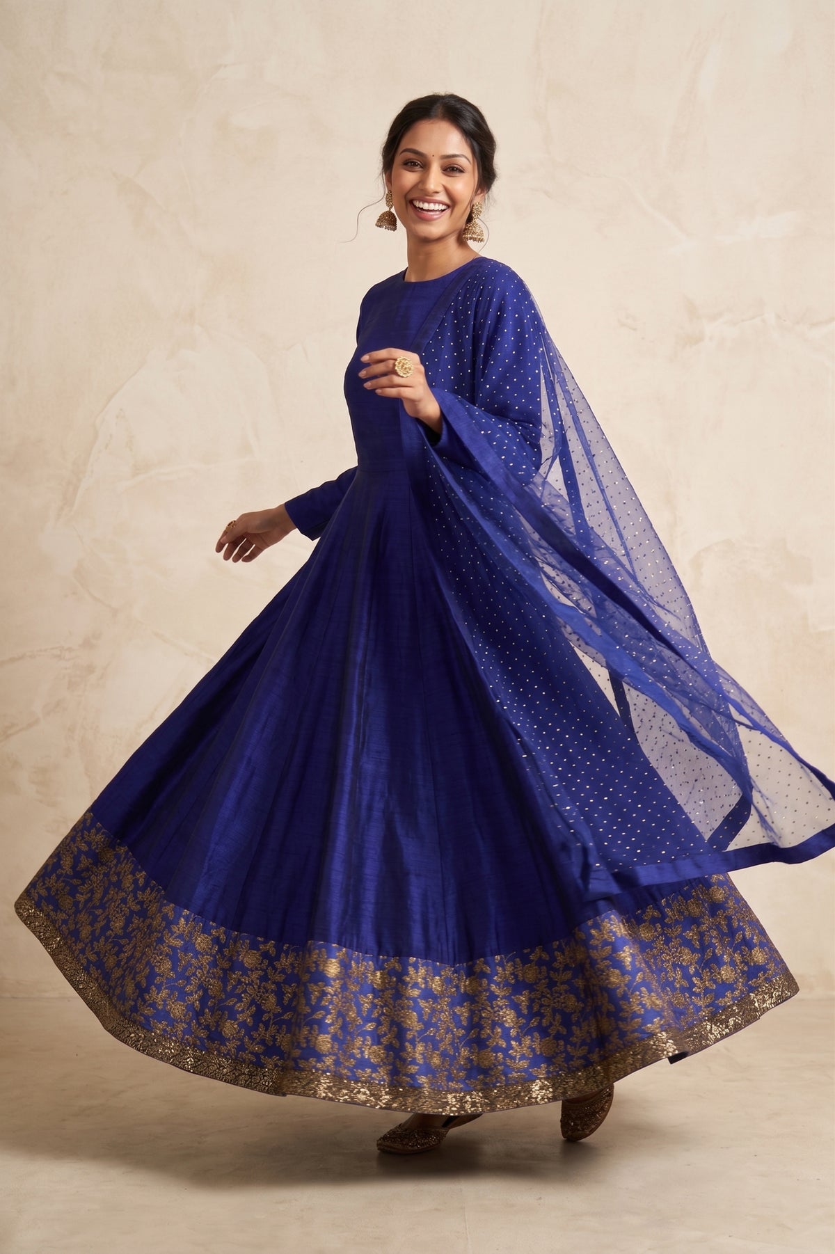 ROYAL BLUE SILK KALIDAR SET