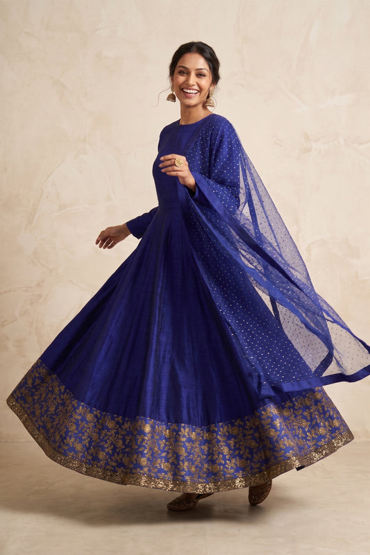 ROYAL BLUE SILK KALIDAR SET