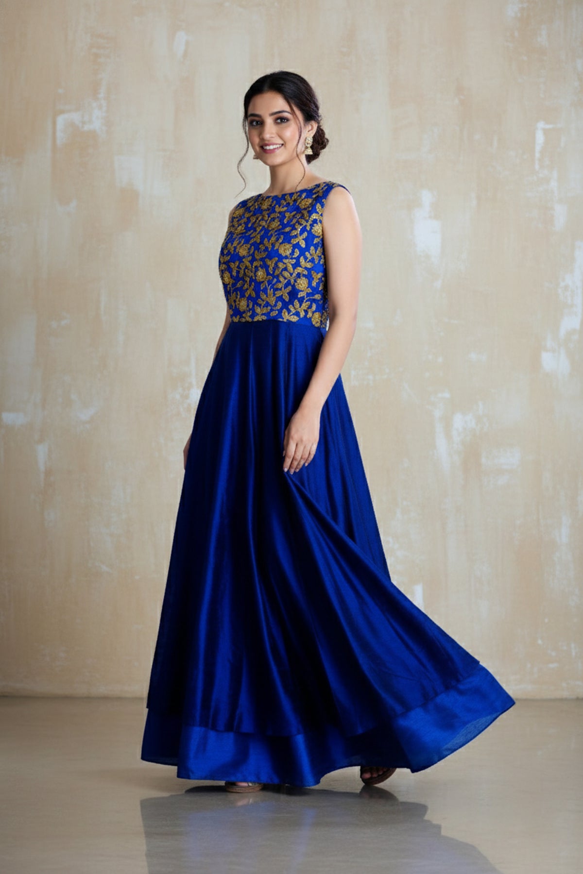 ROYAL BLUE LAYERED SILK KALIDAR SET