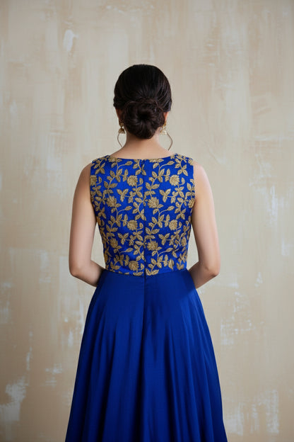 ROYAL BLUE LAYERED SILK KALIDAR SET