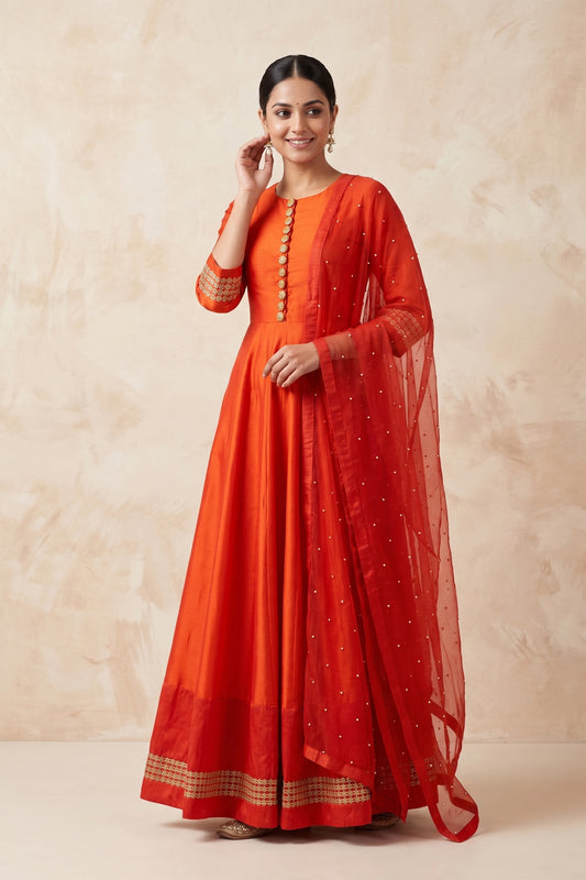 SUNSET ORANGE SILK KALIDAR SET