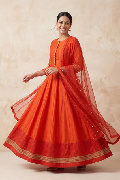 SUNSET ORANGE SILK KALIDAR SET