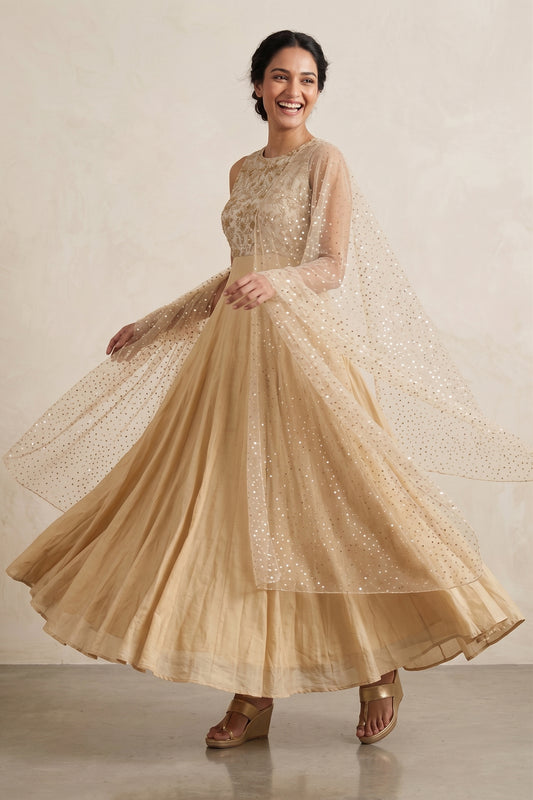 BEIGE & GOLD KALIDAR KURTA SET