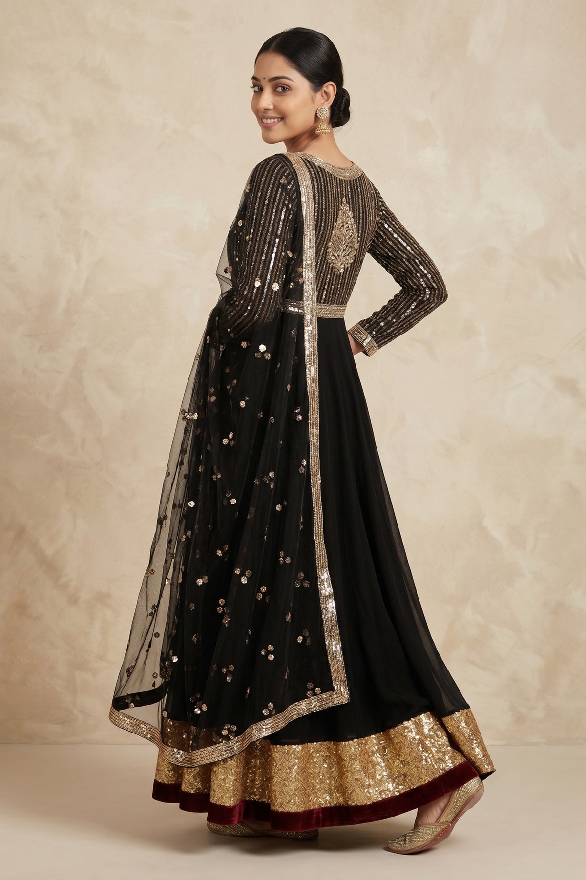 BLACK IKAT STARRY KALIDAR KURTA SET