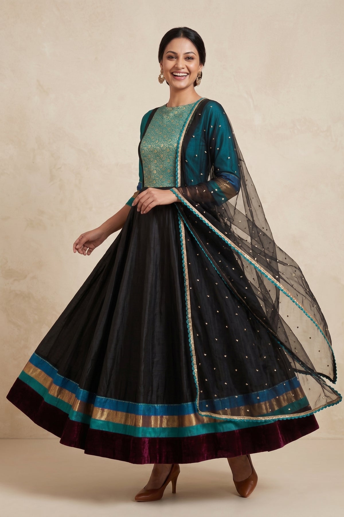 BLACK KANCHI SILK KURTA SET