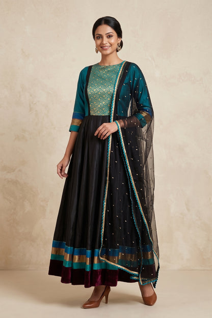 BLACK KANCHI SILK KURTA SET