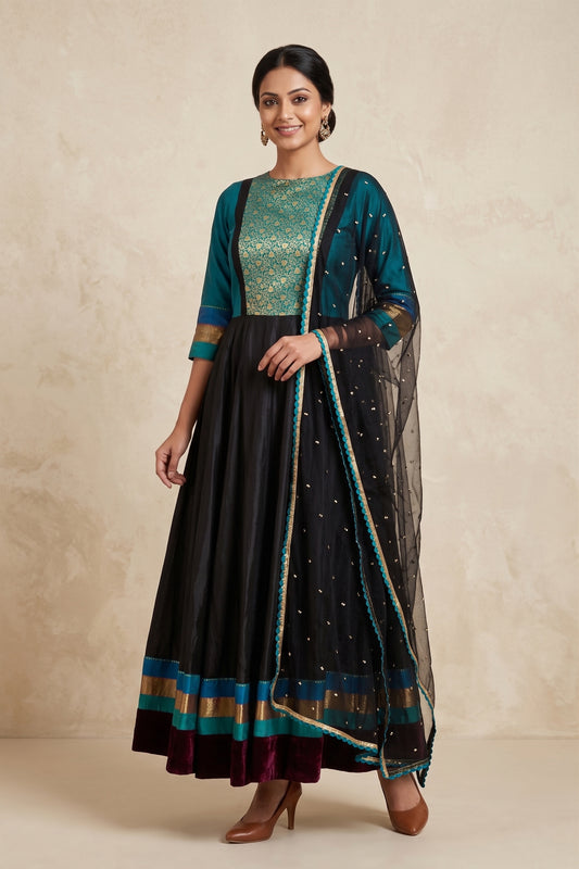 BLACK KANCHI SILK KURTA SET