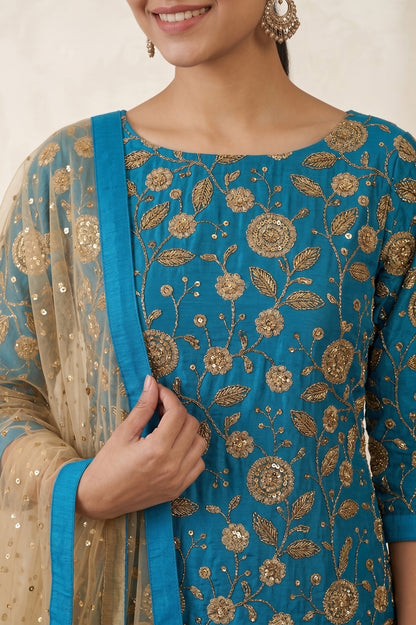 TURQUOISE AND GOLD SHIMMERED KURTA SET
