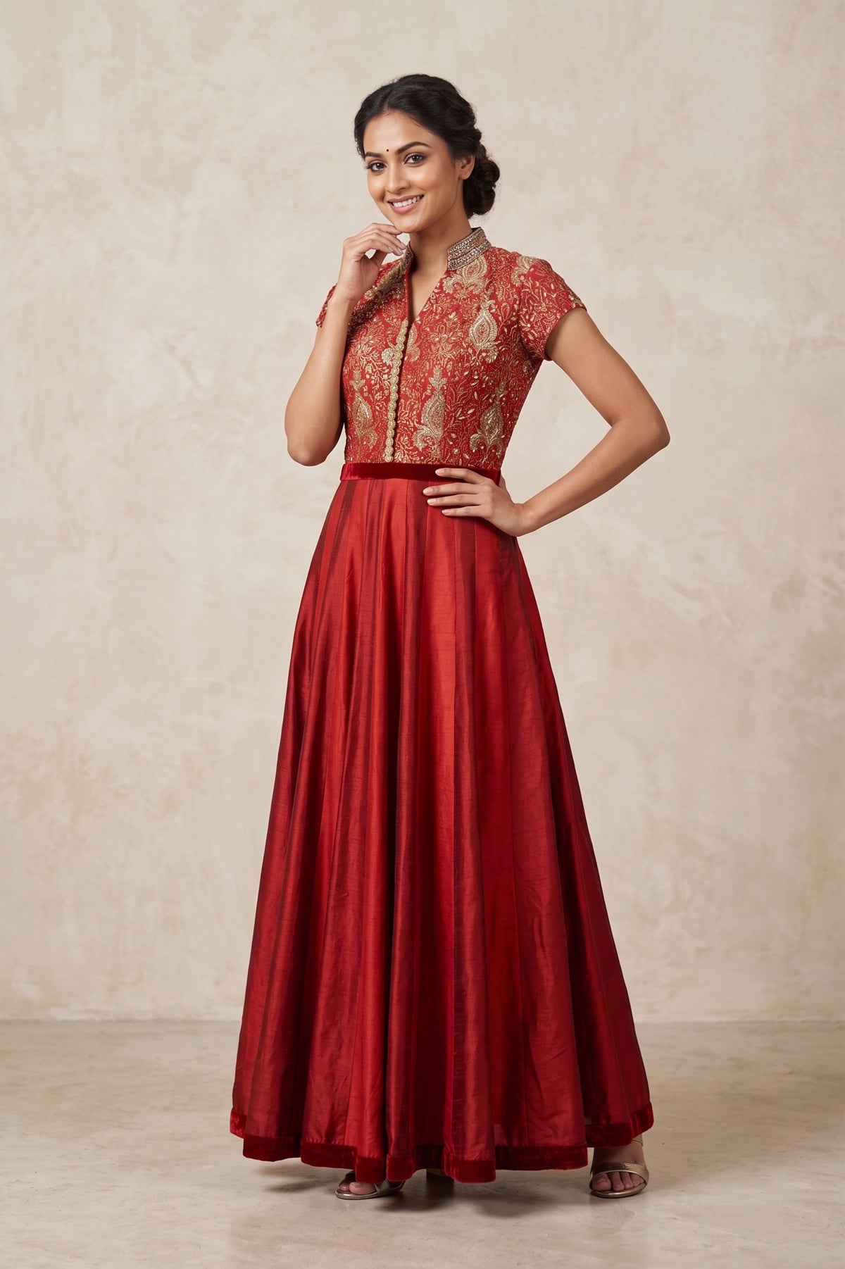 DEEP RED SILK KALIDAR KURTA SET