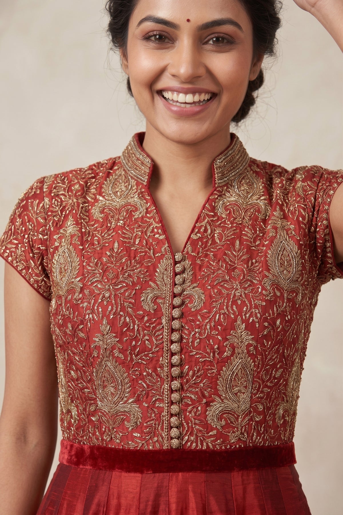 DEEP RED SILK KALIDAR KURTA SET