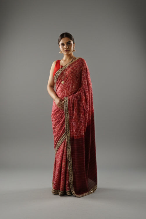 Brick Red Ikat Handwoven Sari