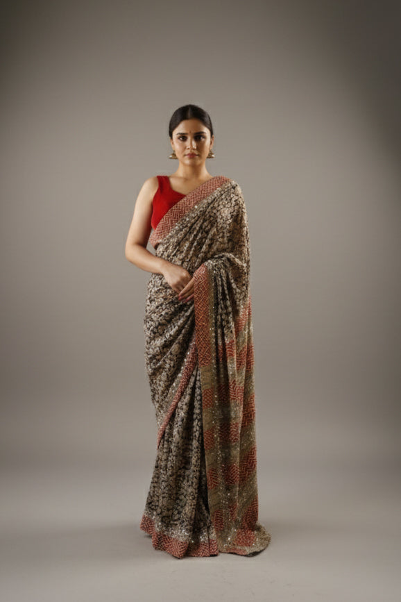 Hand Printed Mul Kalamkari Saree