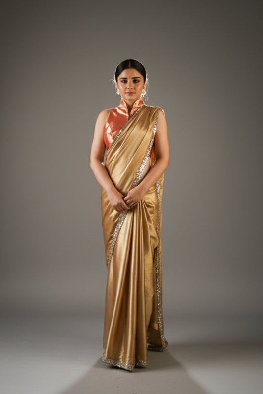 Champagne Gold Chiffon Sparkle Sari